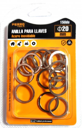 ANILLA LLAVERO PLANA 20MM.BL. 15UDES.