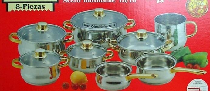BATERIA 8 P. BABARIA. MOD. INOX-ORO.