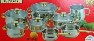 BATERIA 8 P. BABARIA. MOD. INOX-ORO.