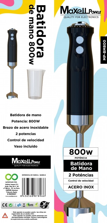 BATIDORA DE MANO MAXELL 800W INOX   MP-BM800