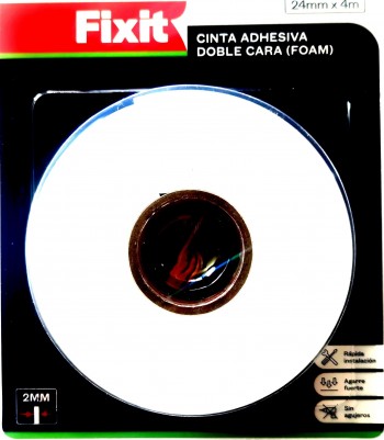 CINTA ADHESIVA 2 CARAS  FIXIT 2mm. x24MMX4M.80058