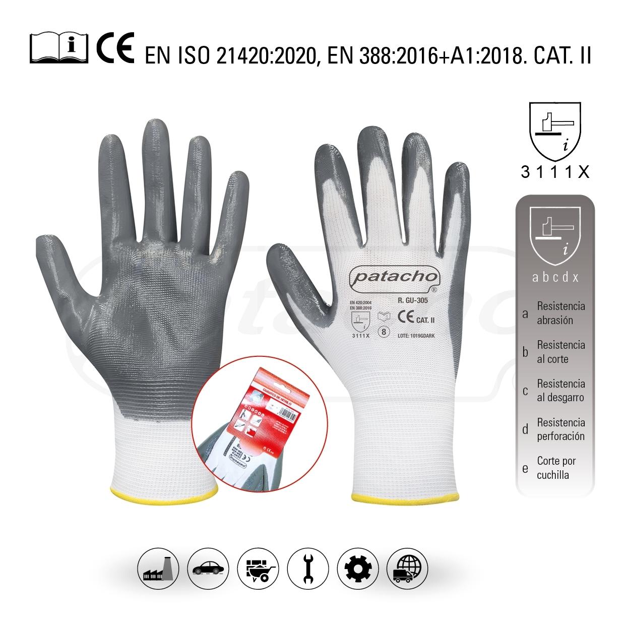 GUANTE NYLON BLANCO  NITRILO  T- 10 GU-305/10