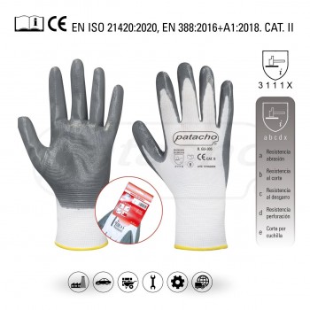 GUANTE NYLON BLANCO  NITRILO  T- 10 GU-305/10