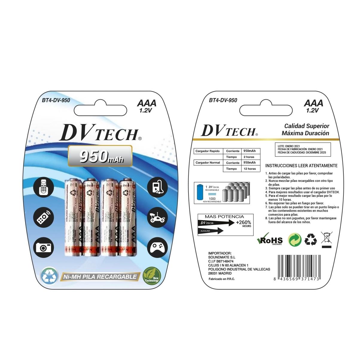 PILA RECARGABLE LR03 950 mAh B/4 DVTECH