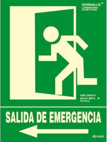 SEÑAL LUM. SALIDA EMERG.+FLECHA IZQ. 22,4X30(RD14191)