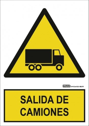 SEÑAL PELIGRO SALIDA DE CAMIONES 21X30 RD3023