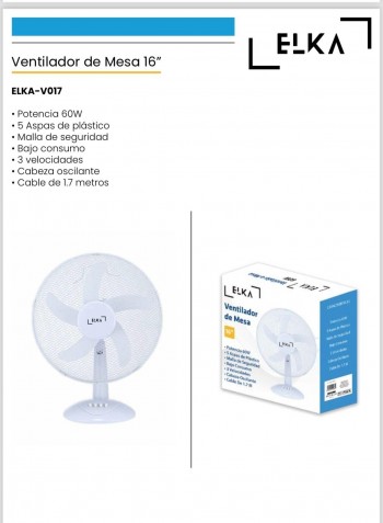 VENTILADOR SOBREMESA  16" 40CM. V017 ELKA