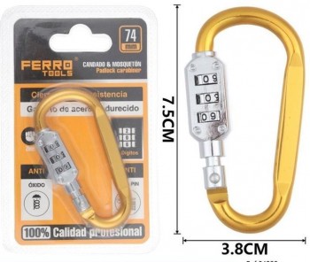 CANDADO MOSQUETON COMBINACION 74MM. 04229